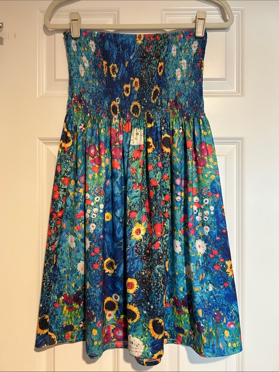 Dresses & Skirts - Blue Floral Sunflower Smocked Strapless Sundress Women's Size Medium